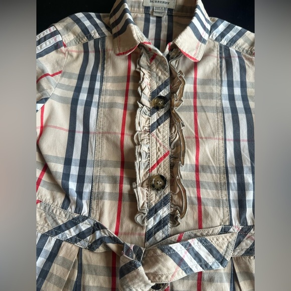 Burberry Plaid Long Sleeve Tie Front Shirt Dress - Picture 3 of 6